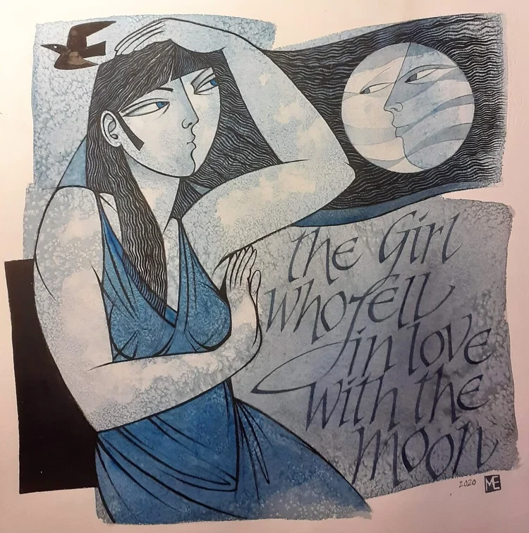 The Girl Who Fell in Love with The Moon Watercolour/Ink 34 x 34cm £185
