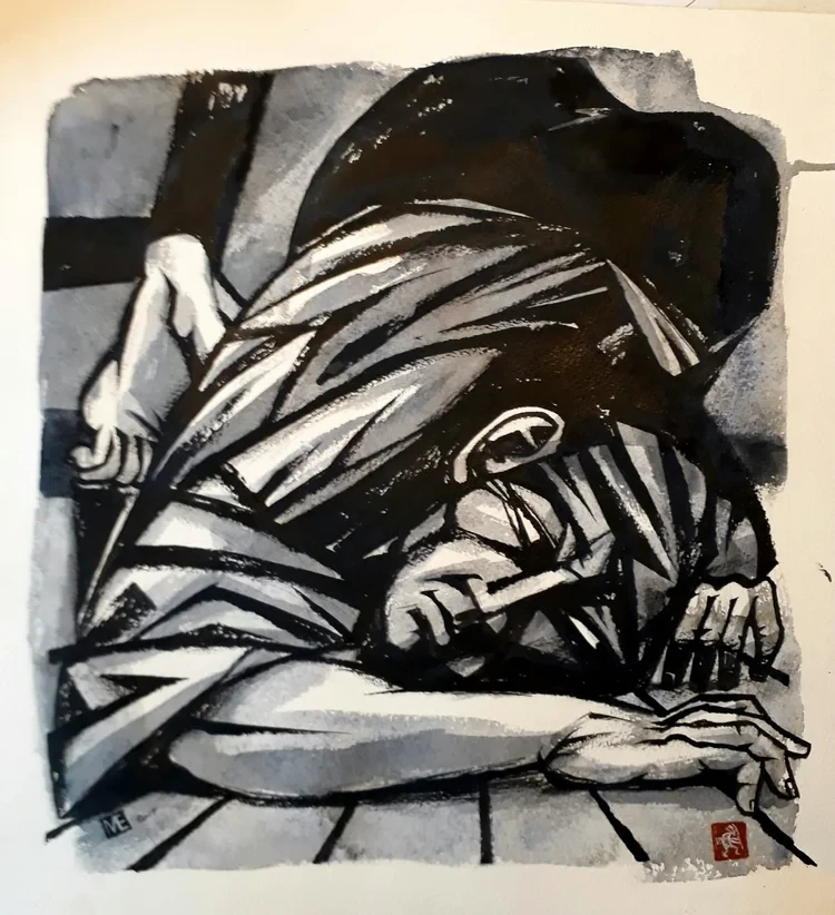 The Listener Watercolour/Ink 32 x 32cm £155 SOLD