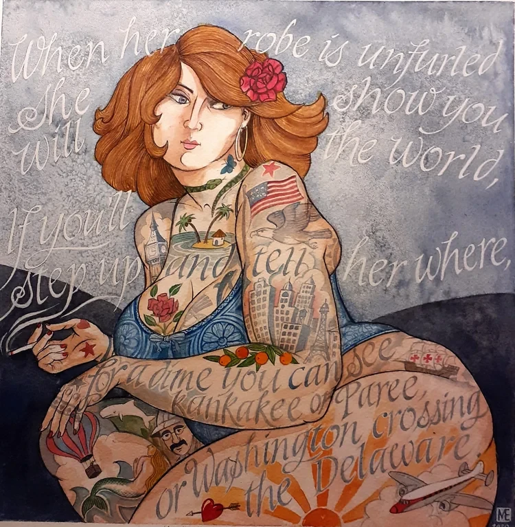 Lydia the Tattooed Lady Watercolour 32 x 32cm £235