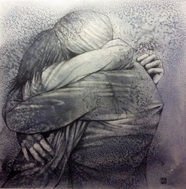 Hug Watercolour/Ink 33 x 33cm SOLD
