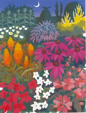 Moon Garden £280 Framed Screen print with coloured pencil