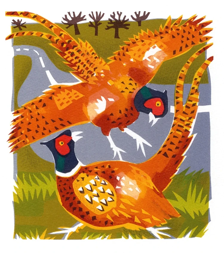 Pheasants £295 (£210) Serigraph Edition of 12, 20 x 18 cm