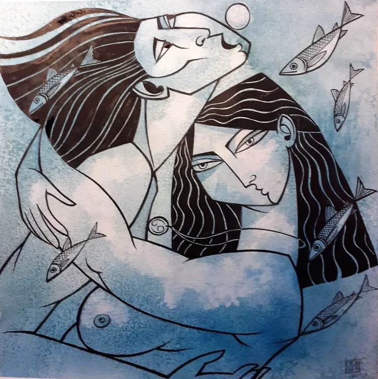 Even Lovers Drown Watercolour/Ink 32 x 32cm £120