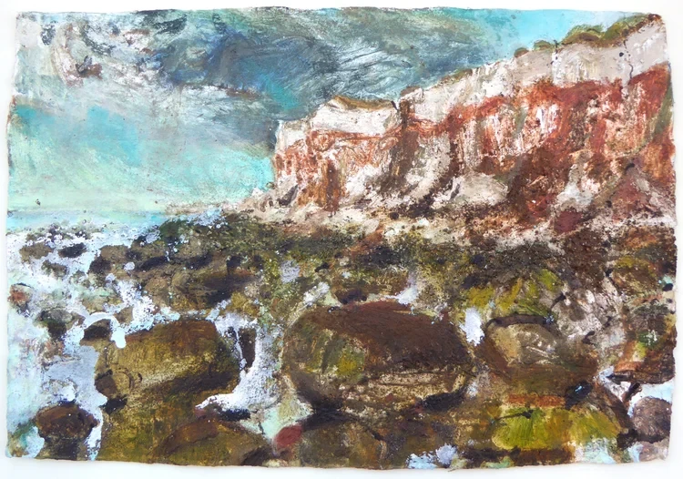 Amongst Low Tide Pools and Mounds, Hunstanton . Earth Pigments & Gouache on handmade cotton rag paper. 90 x 120cm plus frame. . £2900.