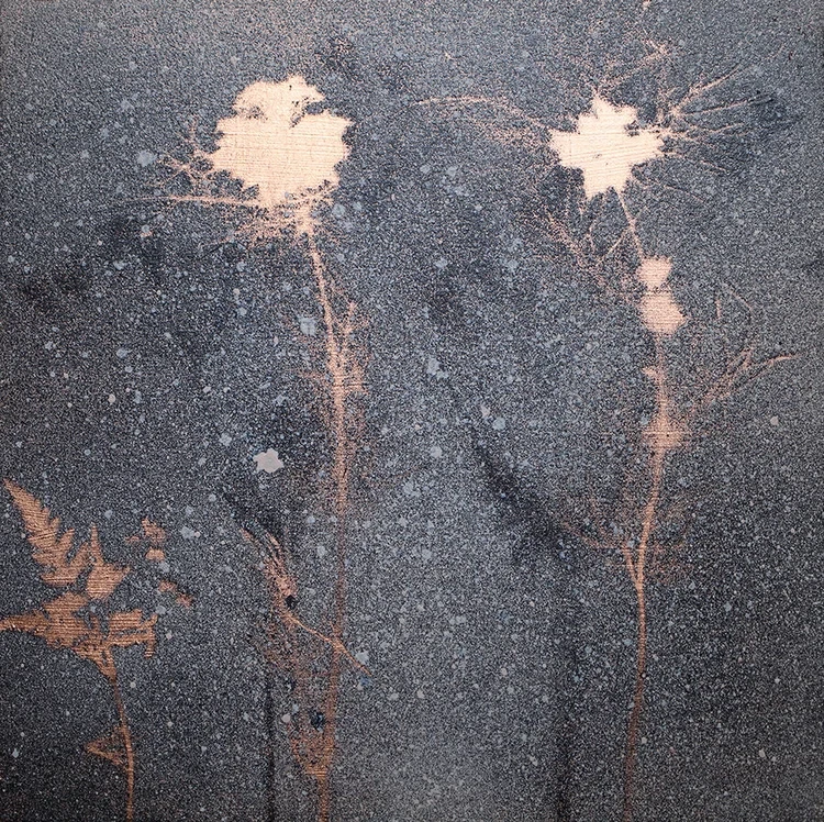 Acrylic and copper leaf on panel. 22.5 × 22.5 cm framed. £525.