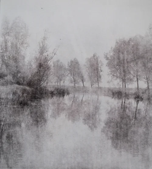 Ghost print of solar plate etching (15/30), Framed 44 x 44 cm, print 18.5 × 20.5 cm £185 framed.