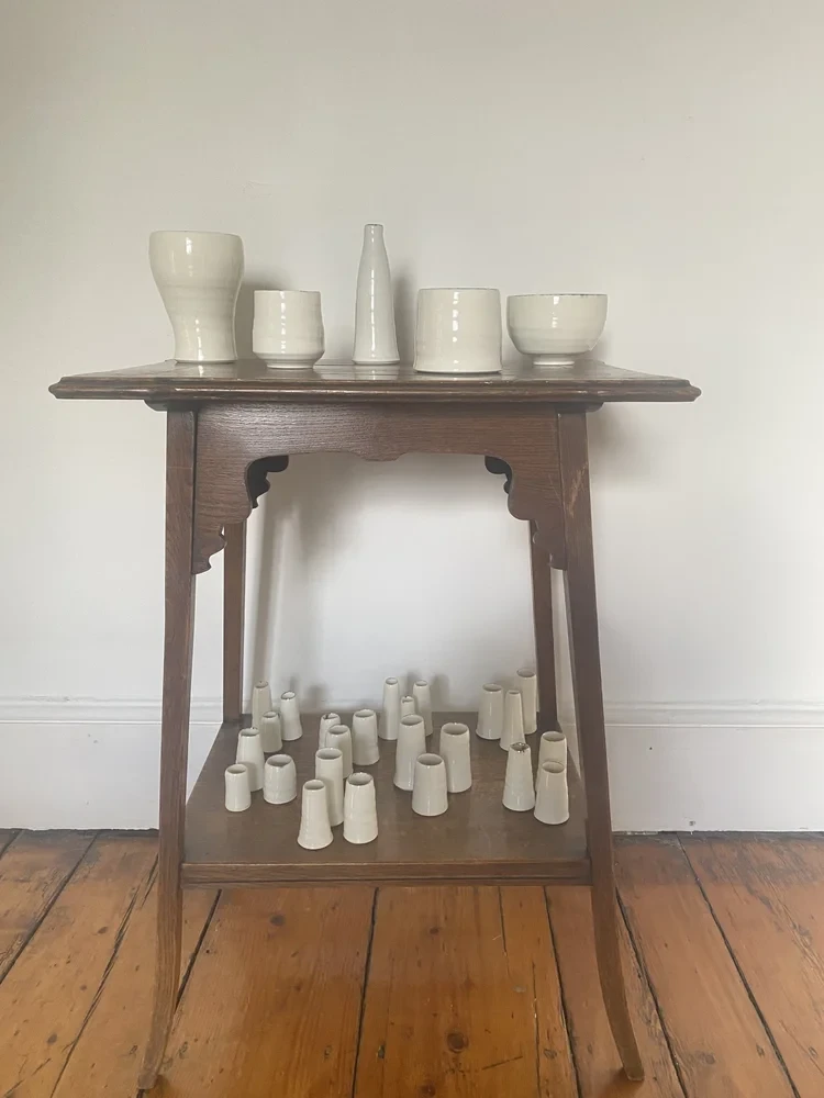 39 -45 Petite posy (set of 3) H5-8.5 cm £48, 59. Vase H13.5 cm £65, 60. Single stem vase H15cm £58, 61. Tea bowl H7.5 cm £48, 62. Bowl H7.5 cm £58, 63. Container H8 cm £42.