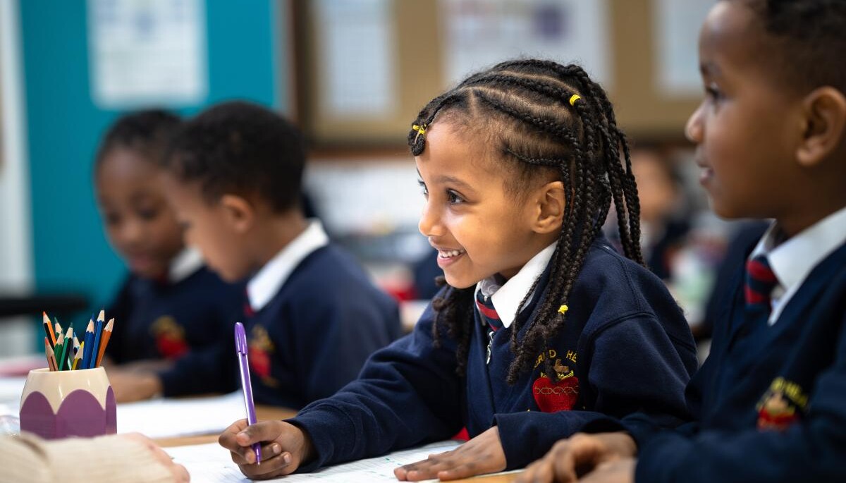 Smiling pupils in class