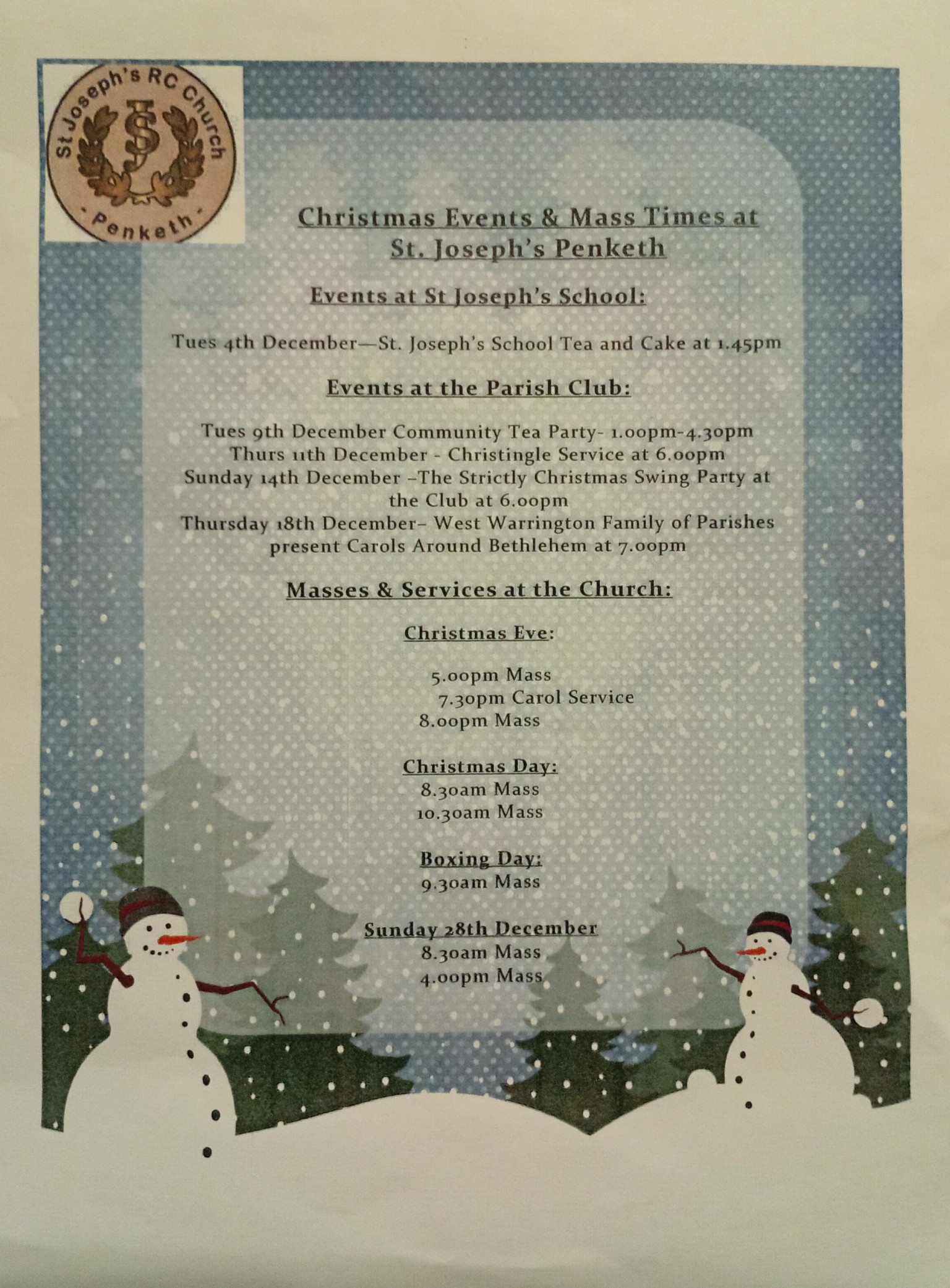 Mass times for Christmas