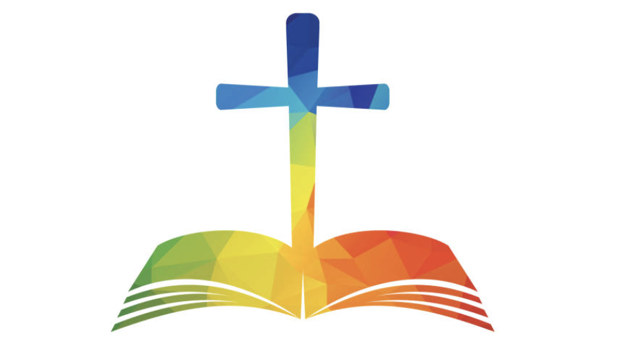 Multi coloured cross and bible
