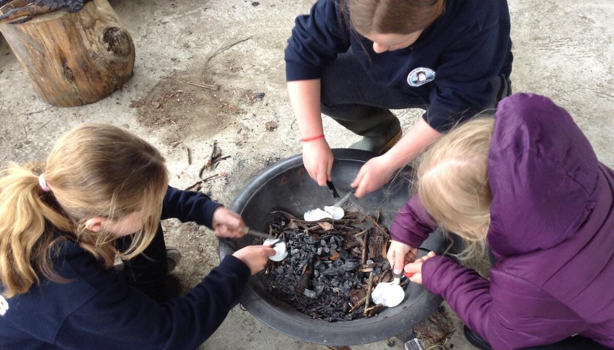 Pupils lighting fires at Forest School