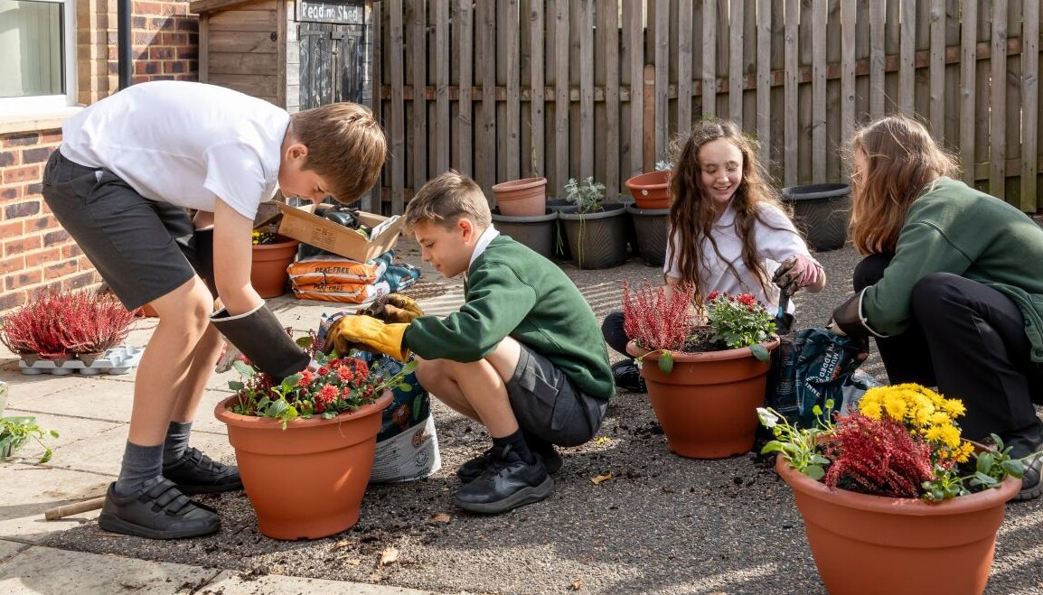 Pupils busy gardening