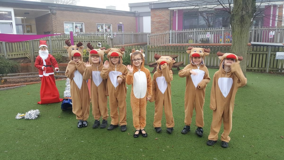 Children dressed up as reindeers