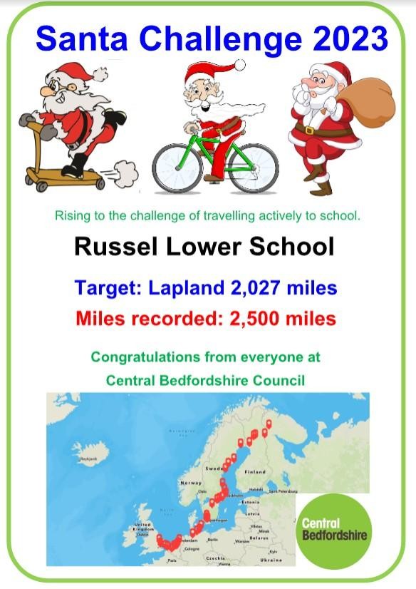 Well done, Russell Lower School!  We made it to Lapland because of the number of active journeys we made to school.  Well done everyone!