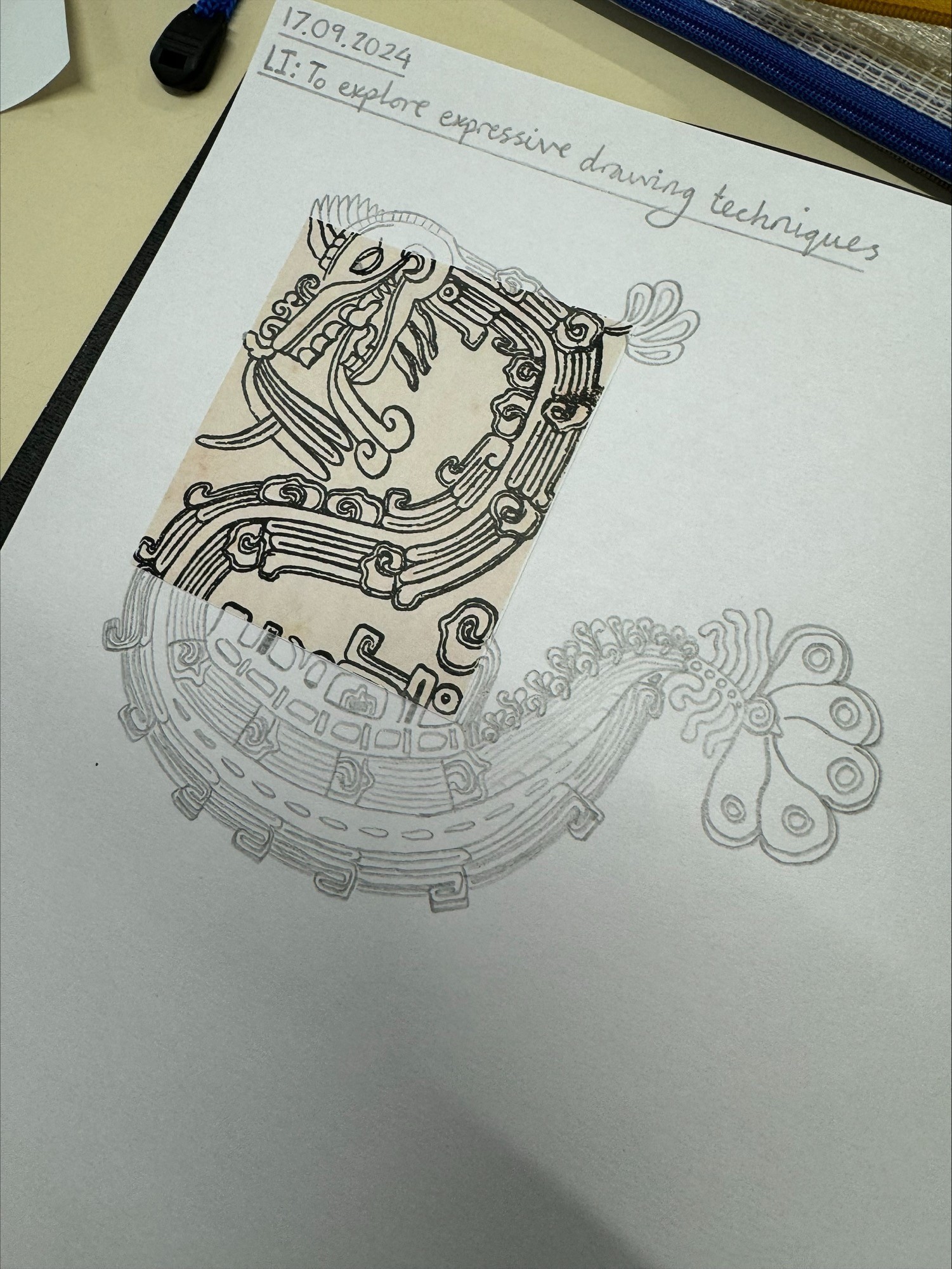 Mark making/ drawing inspired by Mayan art