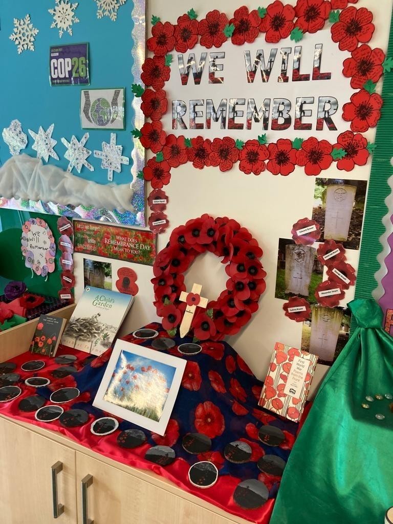 Displays in the classroom ensuring the children are aware of these events in history and the service the people gave.