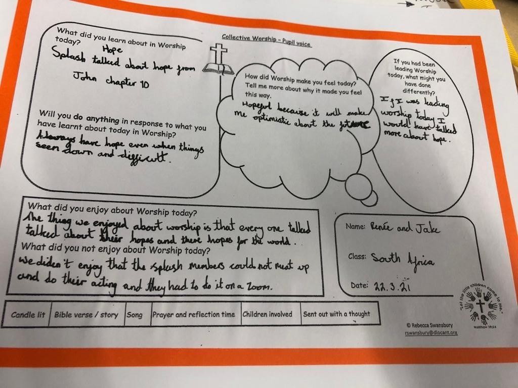 Pupil voice and reflections on worship