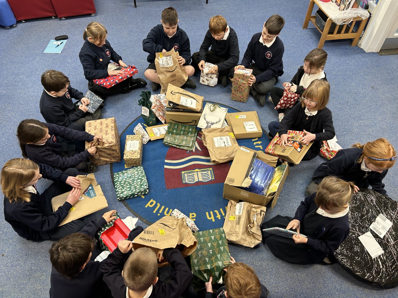 School Council opens the parcels...
