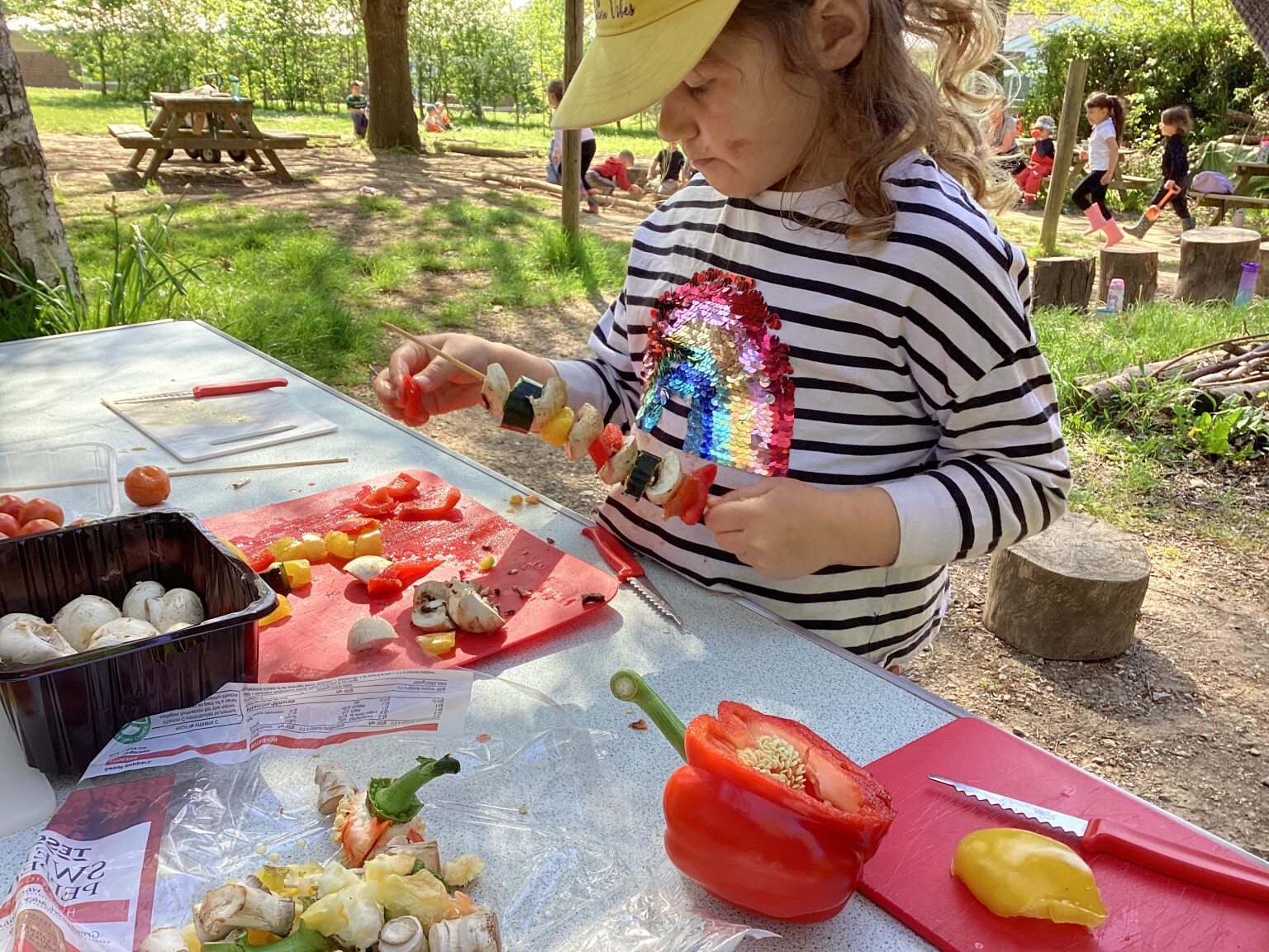 Threading of vegetables - fine motor control