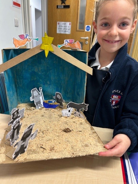 Following the KS1 Nativity performance, Amelia created a Nativity scene