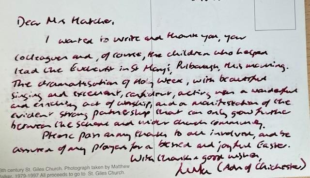 Letter from the Archdeacon following the Easter Play...