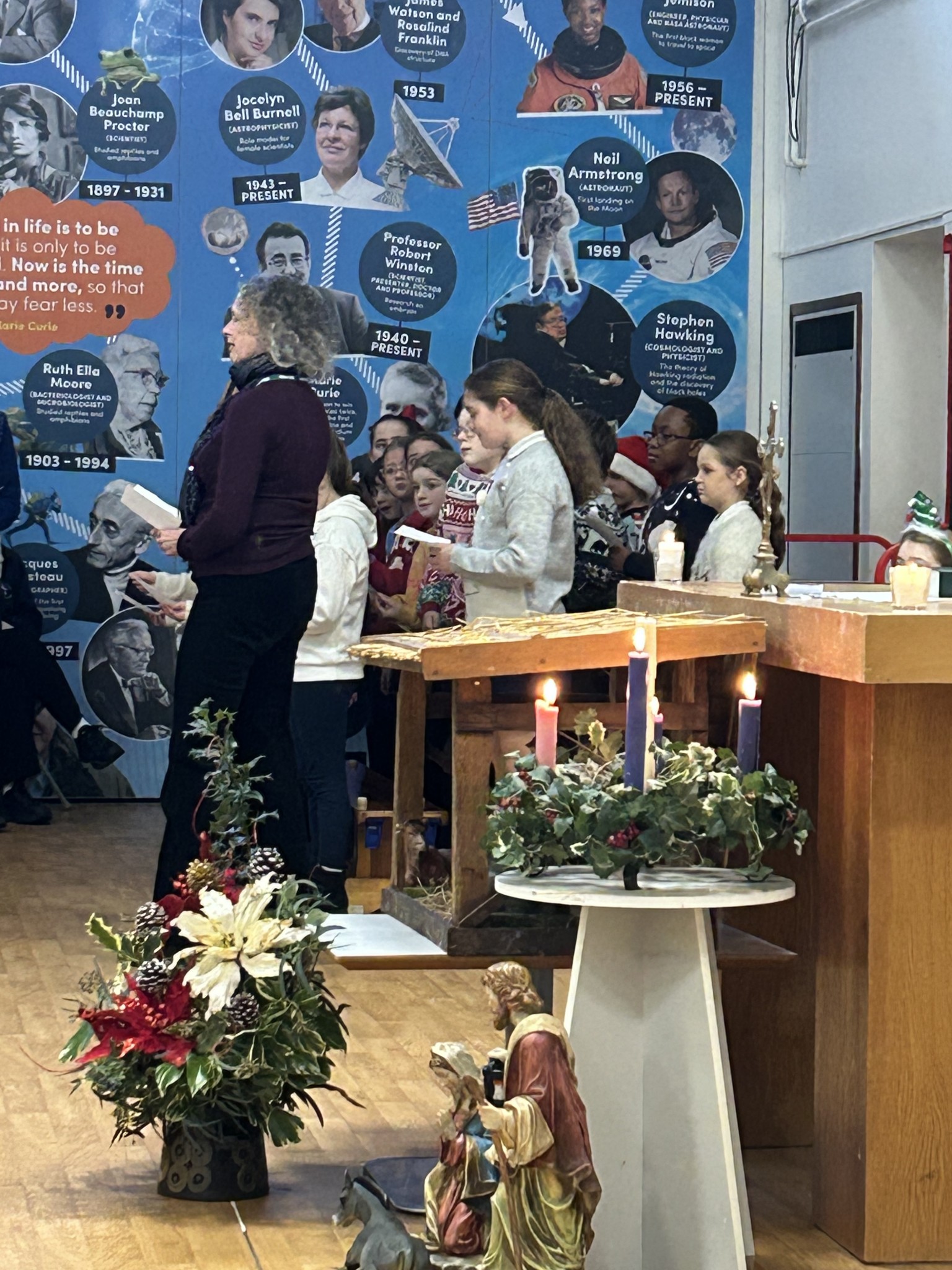 The choir sang for the school