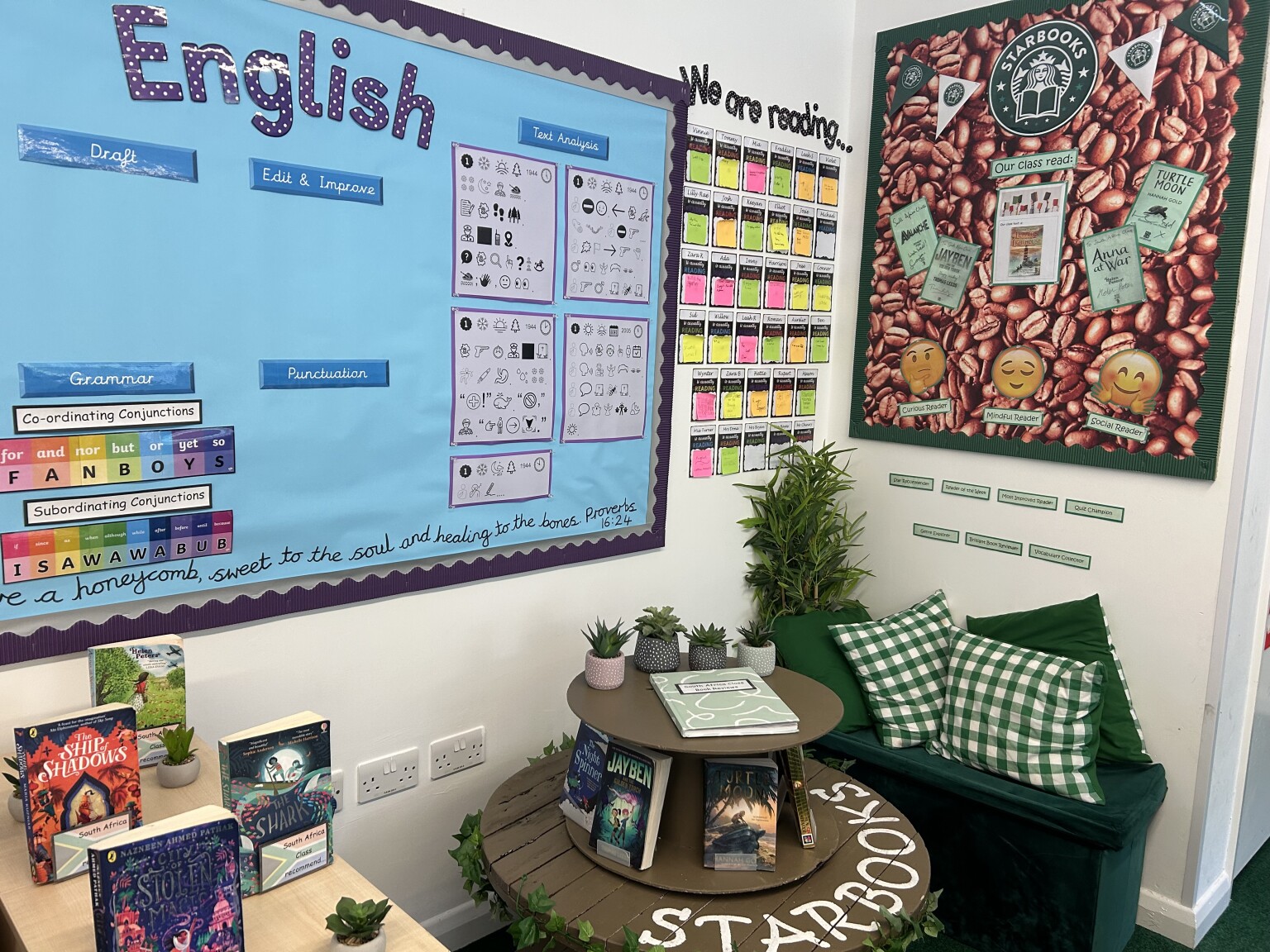 Our English working wall and reading corners