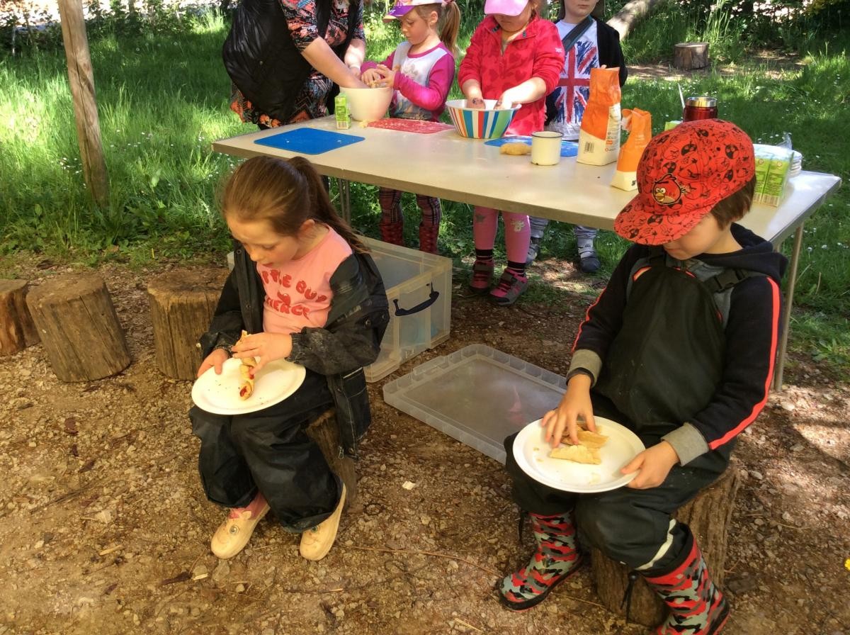 Eating damper bread