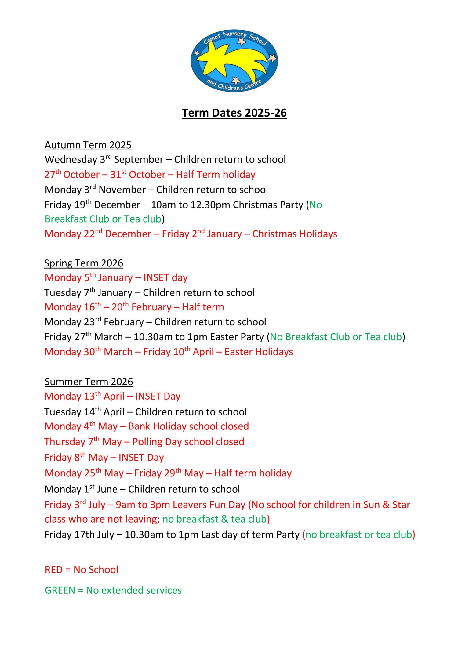 2025-26 Term Dates