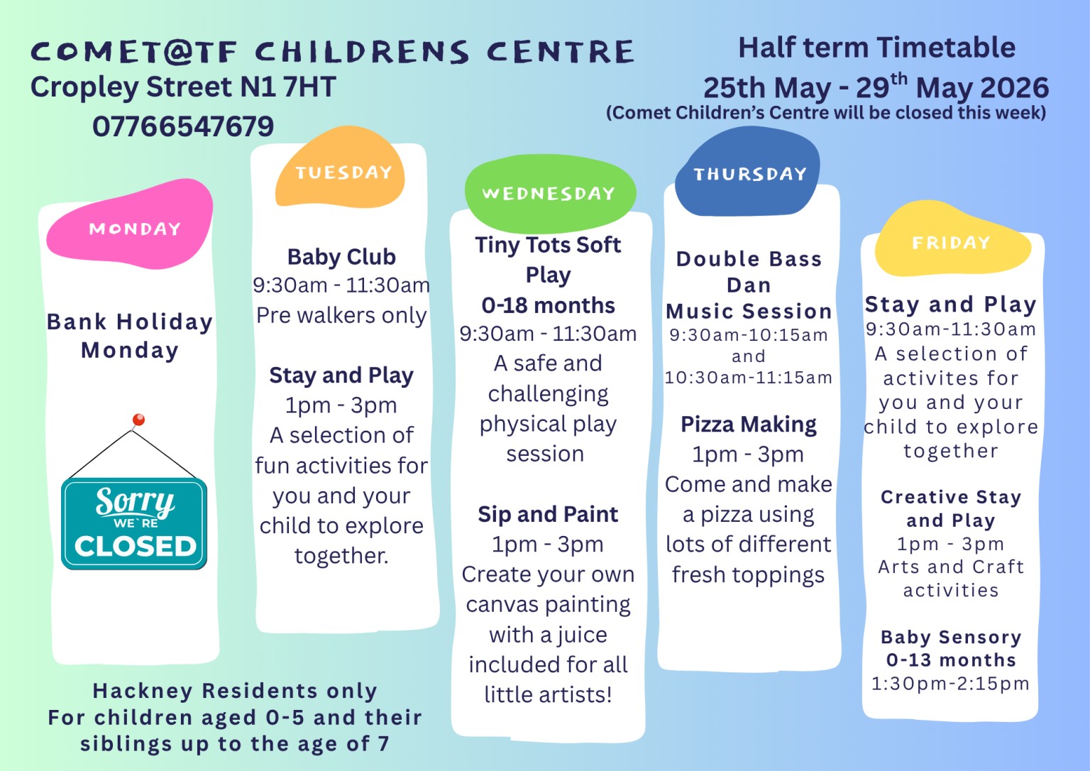 May Half Term Timetable