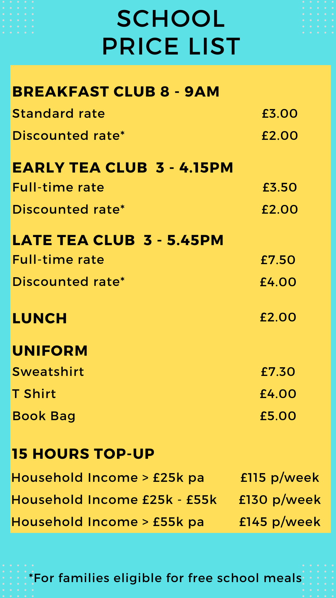School Price List