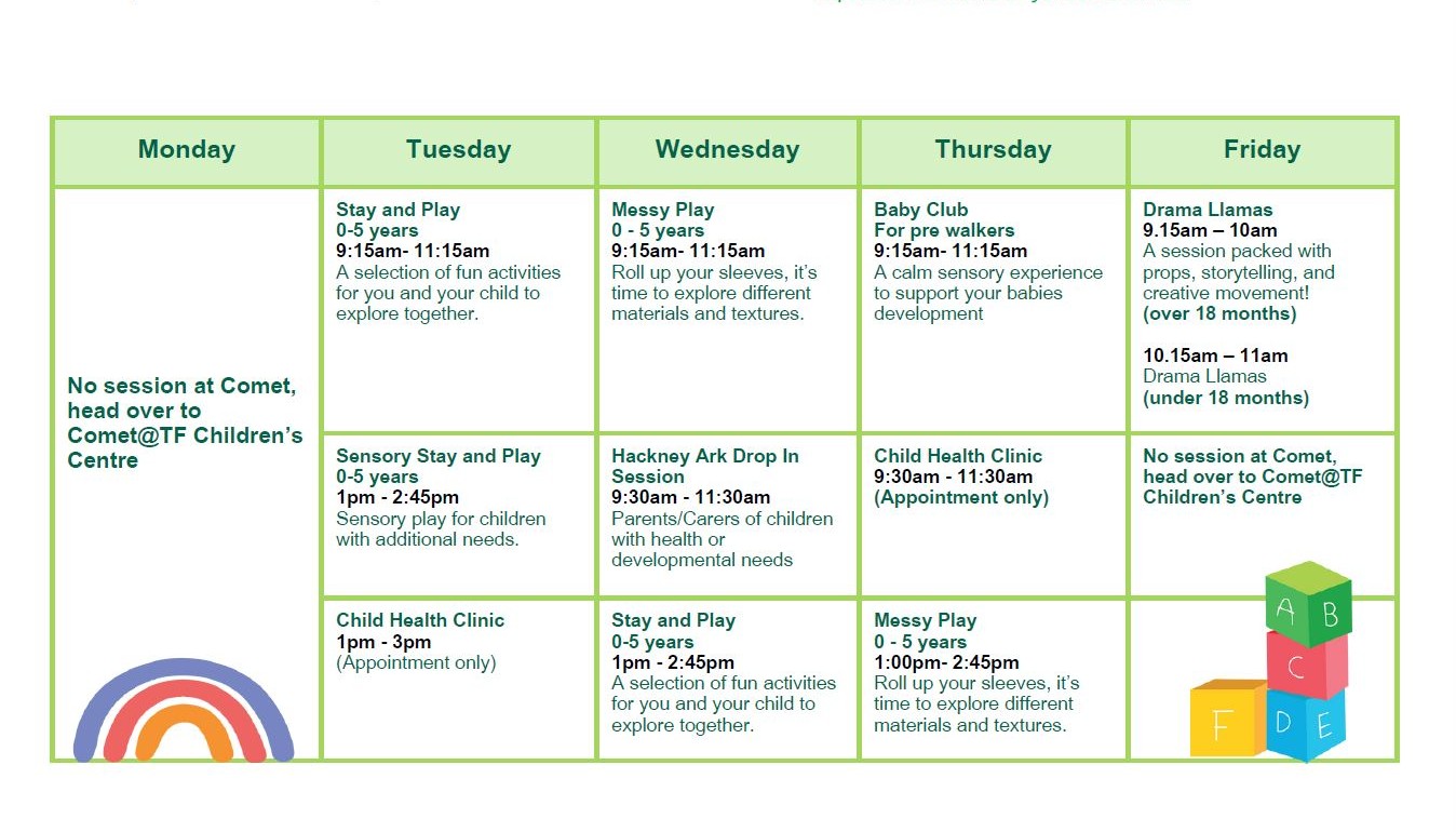 Comet Children's Centre Timetable Jan to March 2026