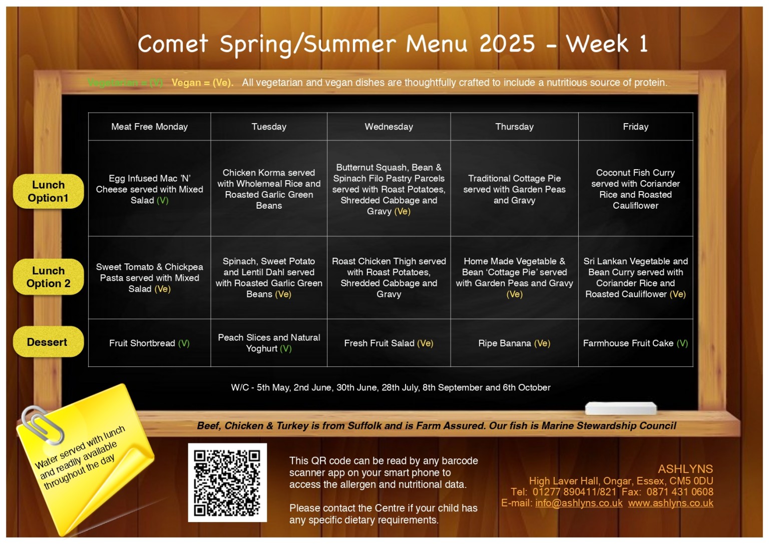 Spring Summer Menu Week 1