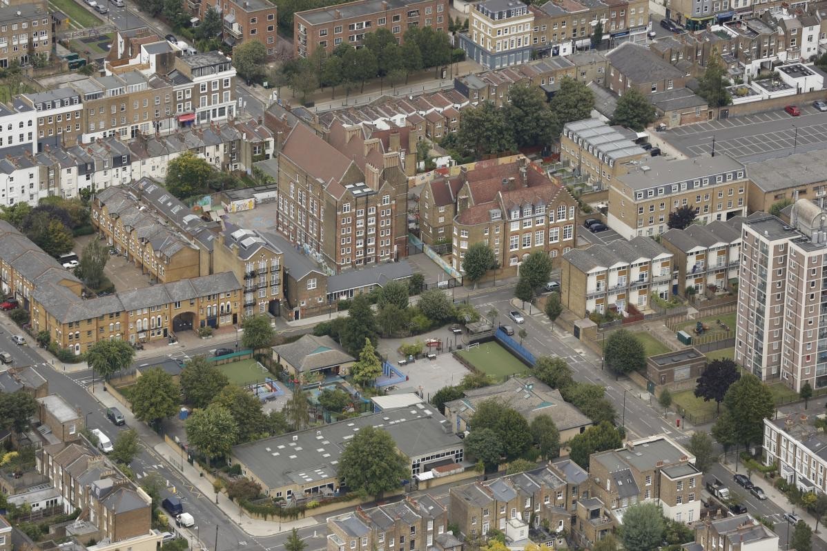 Aerial view of the school and surrounding area