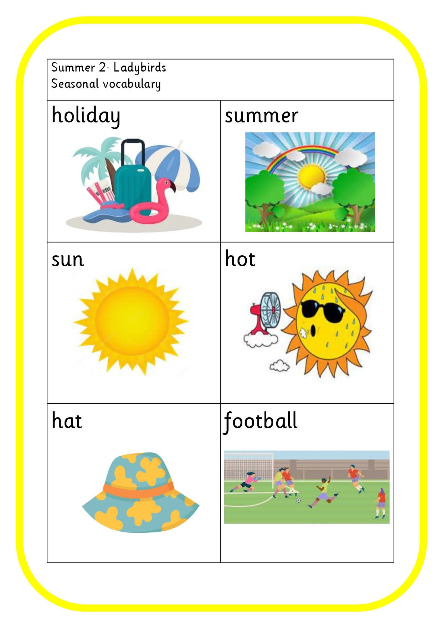 Seasonal vocabulary Summer 2 2025