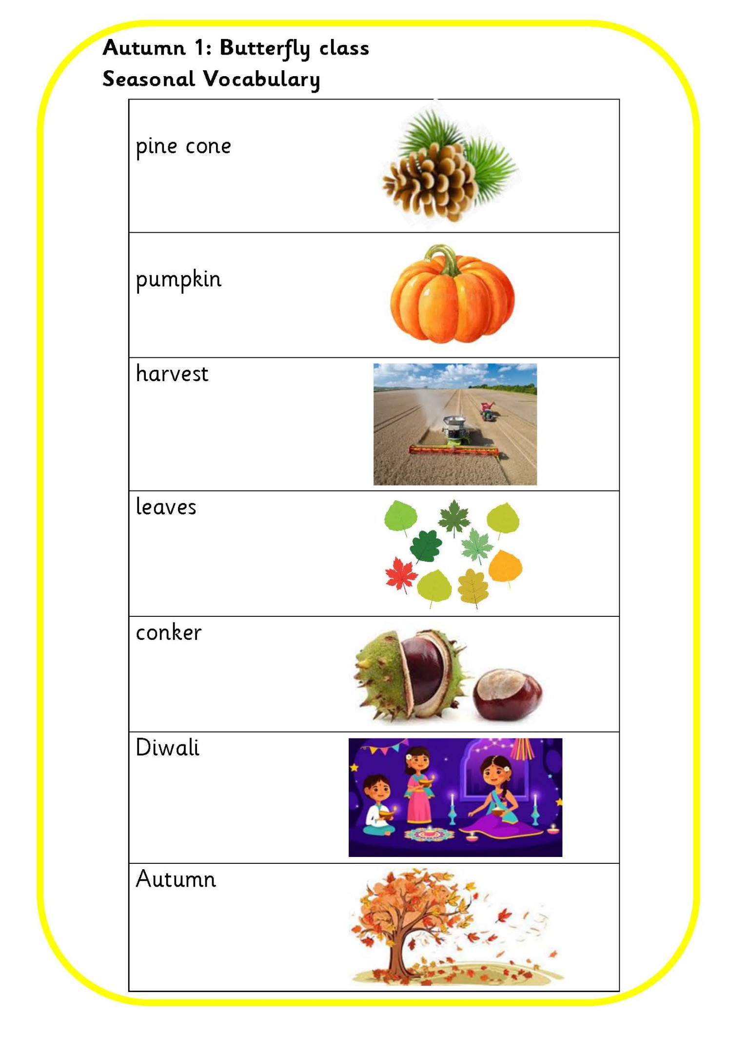 Seasonal vocabulary