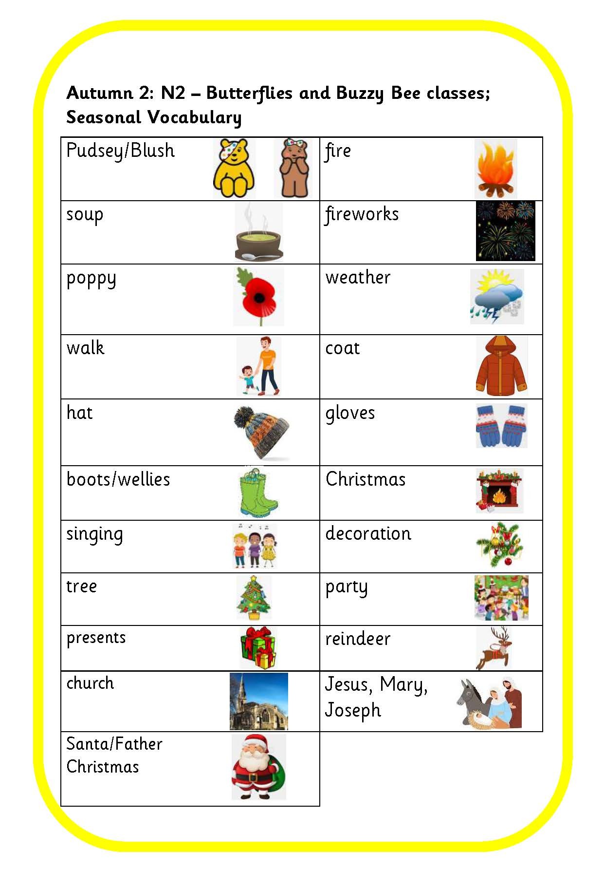Seasonal vocabulary