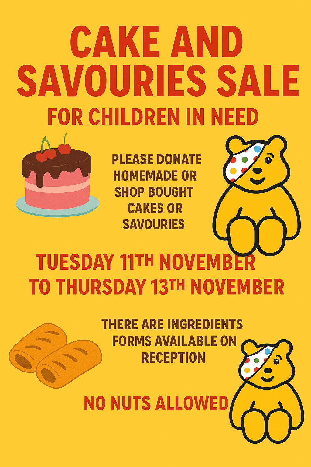 Cake and savouries sale for Children in Need