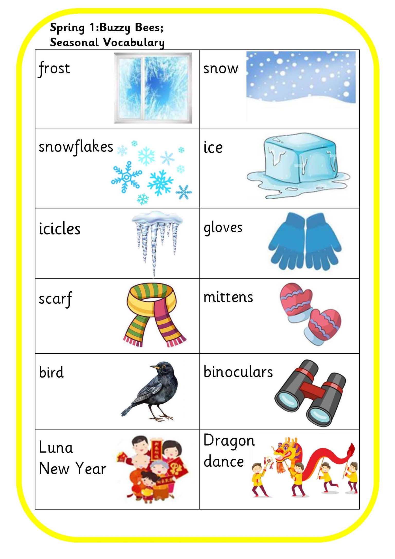 Spring Term 1 seasonal vocab