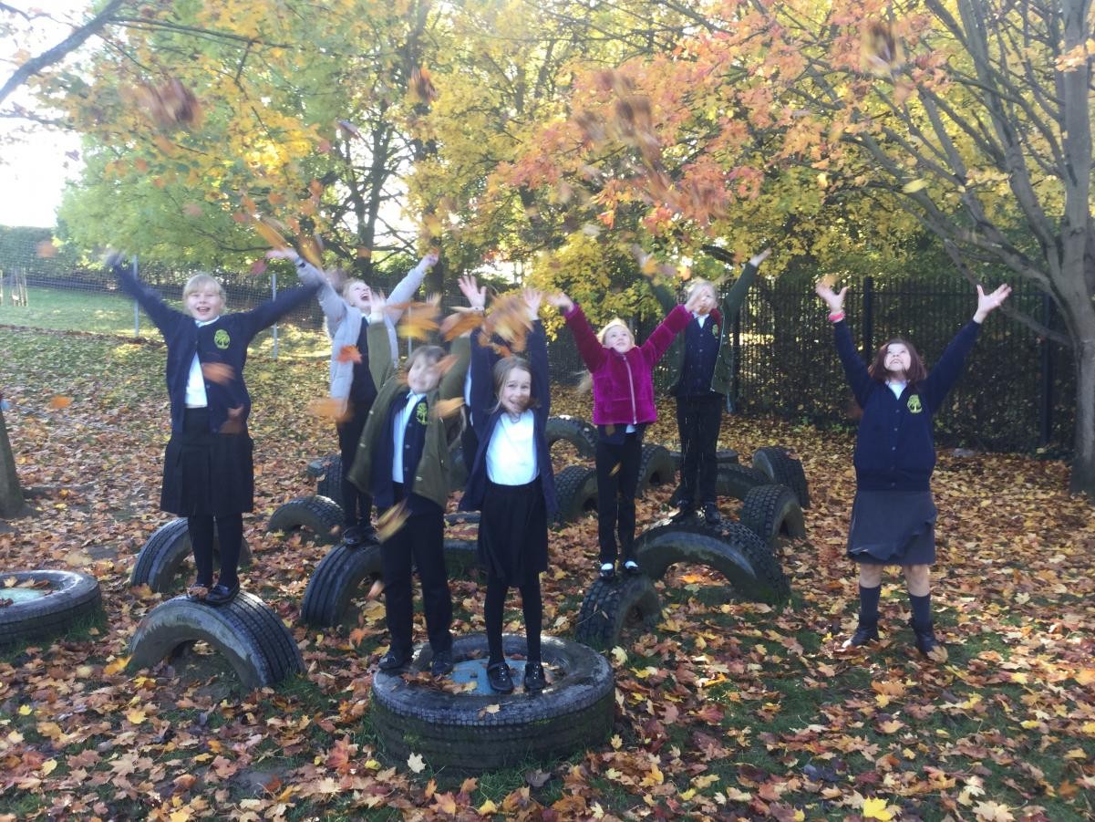 Children throwing leaves