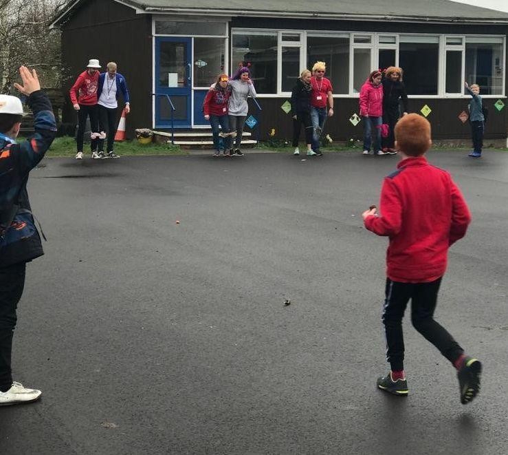 3-legged race as part of the fun on Red Nose Day 2019.