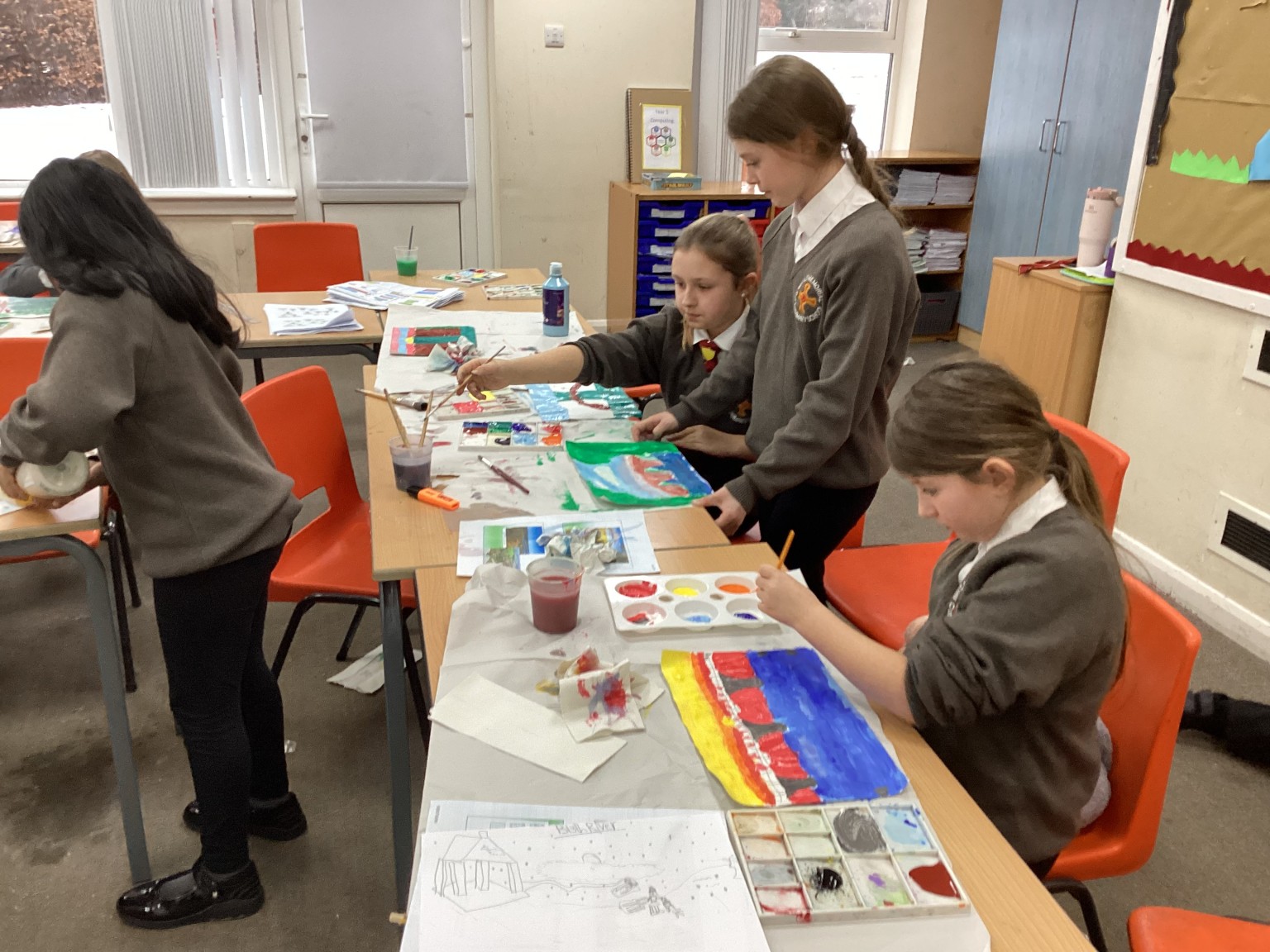 We focussed on the journey of the River Blyth to create sketches, then used shade and tone to paint.