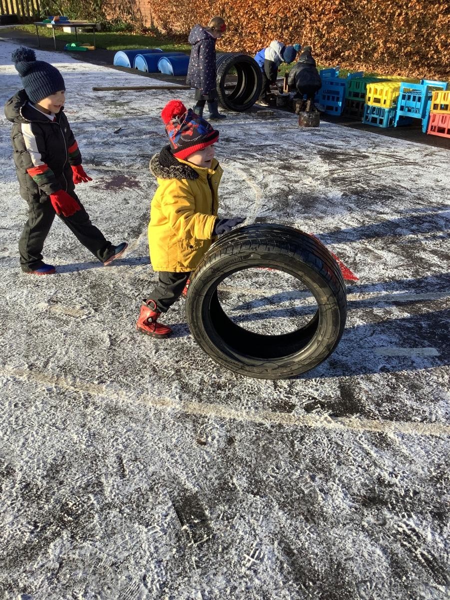 Rolling to make tyre marks. 