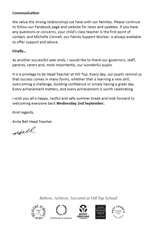 End of Term Letter