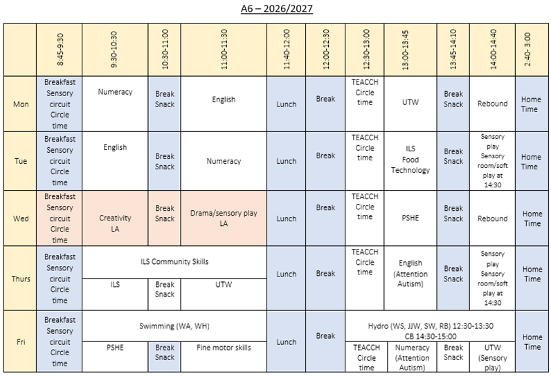 a6 timetable