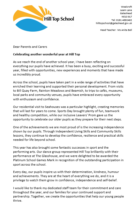 End of Term Letter