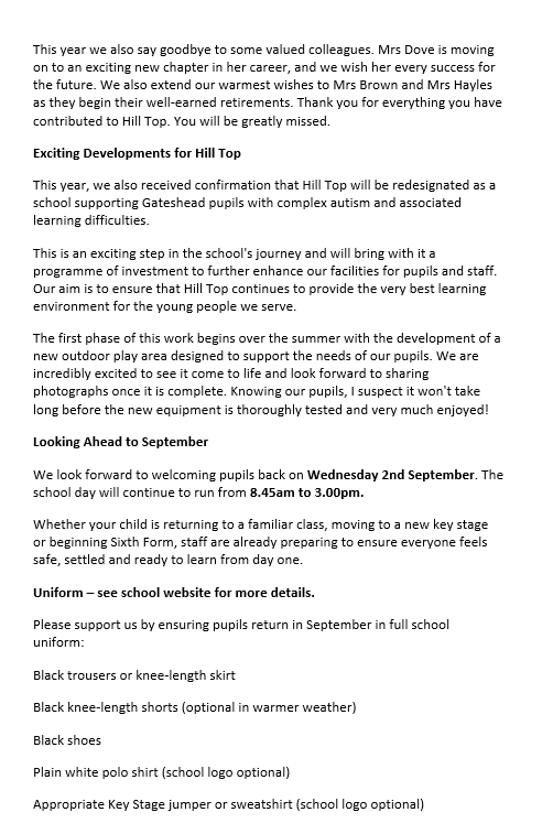 End of Term Letter