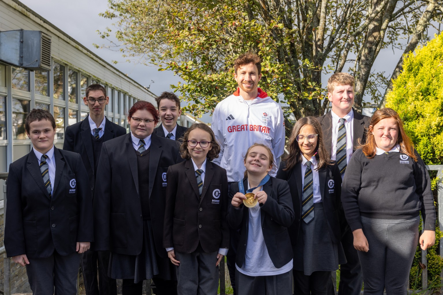 Morgan Balding with students at Bodmin College ARB